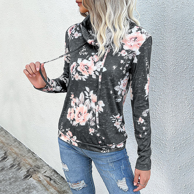 Dame hyggelig hoodie med blomsterdesign og afslappet snit Stilla