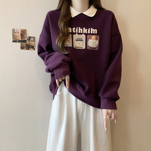 Dame Fritid Grafik Sweatshirt med klassisk Peter-Pan-krave Stilla