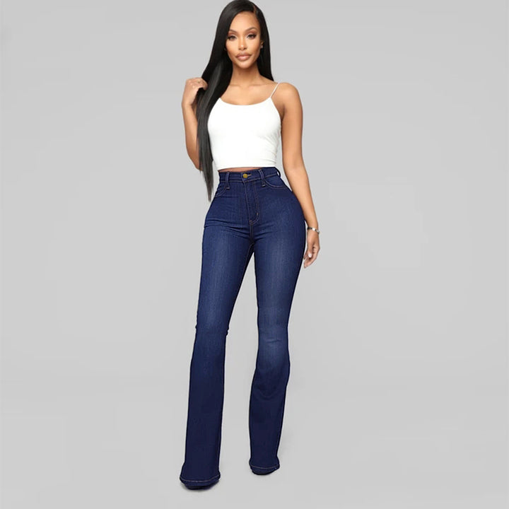 Damer figursyet top og bredt skårne flared jeans Stilla