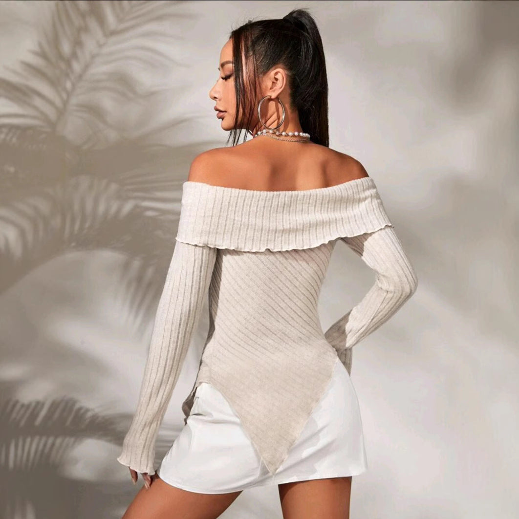 Dame Off-Shoulder Top med elegant ribdesign og asymmetrisk kant Stilla