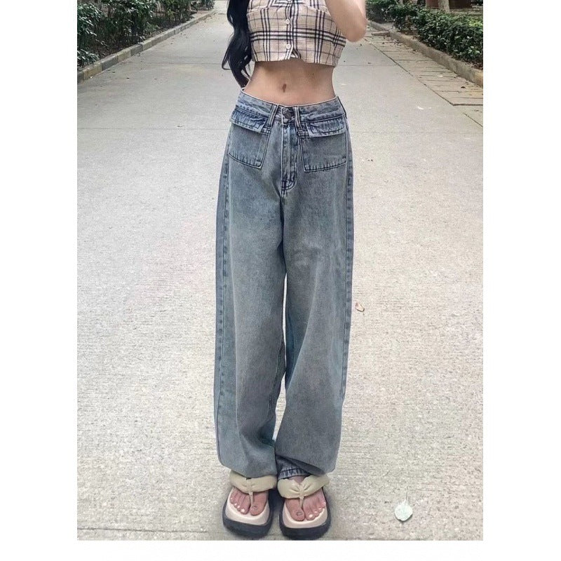 Kvinders løstsiddende denimbukser med høje lommer og vintage vask Stilla
