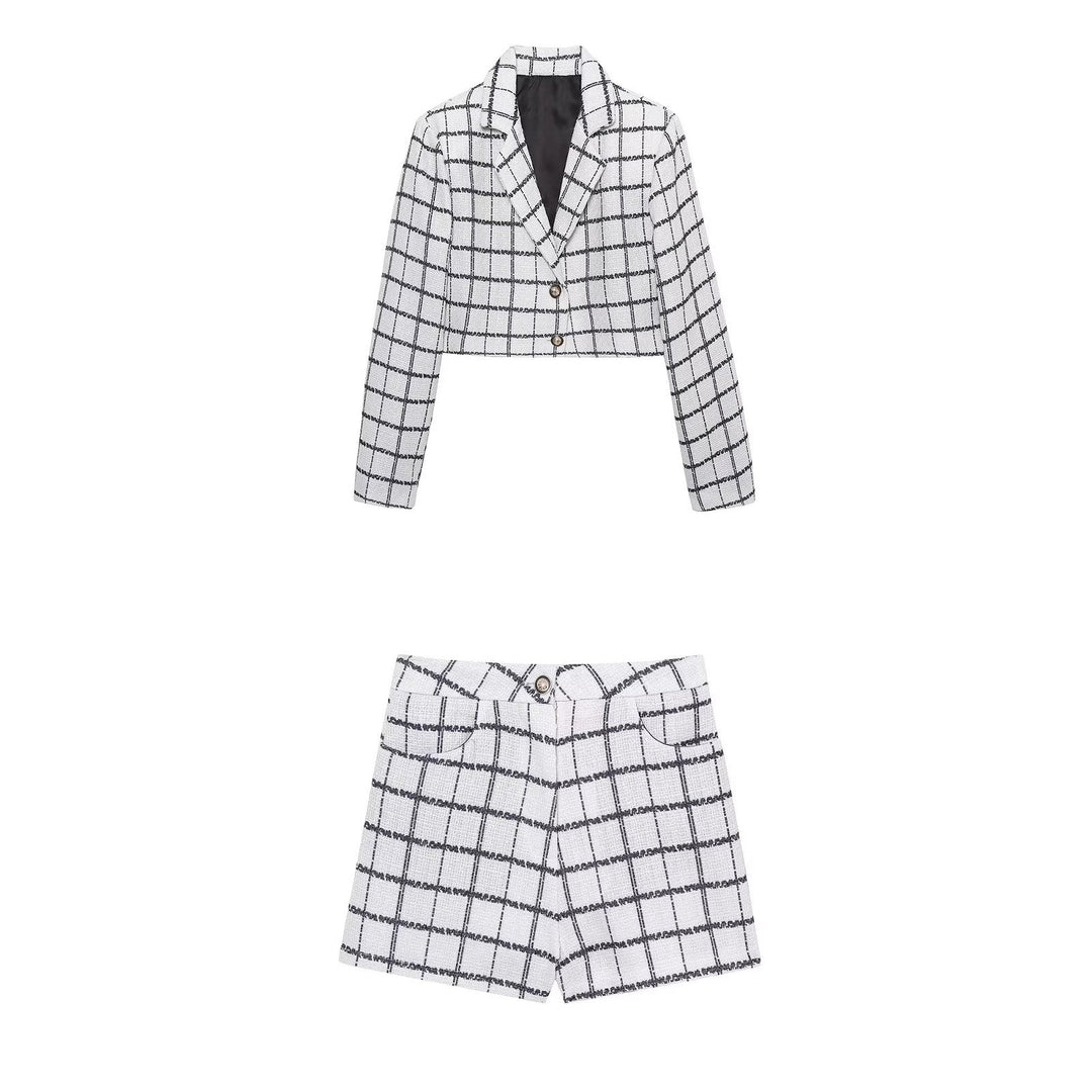 Stilla | Stilfuld Ternet Blazer Mini Nederdel Sæt