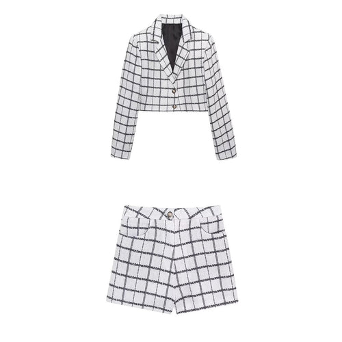 Stilla | Stilfuld Ternet Blazer Mini Nederdel Sæt