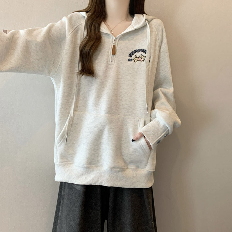 Femme Stilfuld Halv-Zipper Trøje Hoodie Stilla