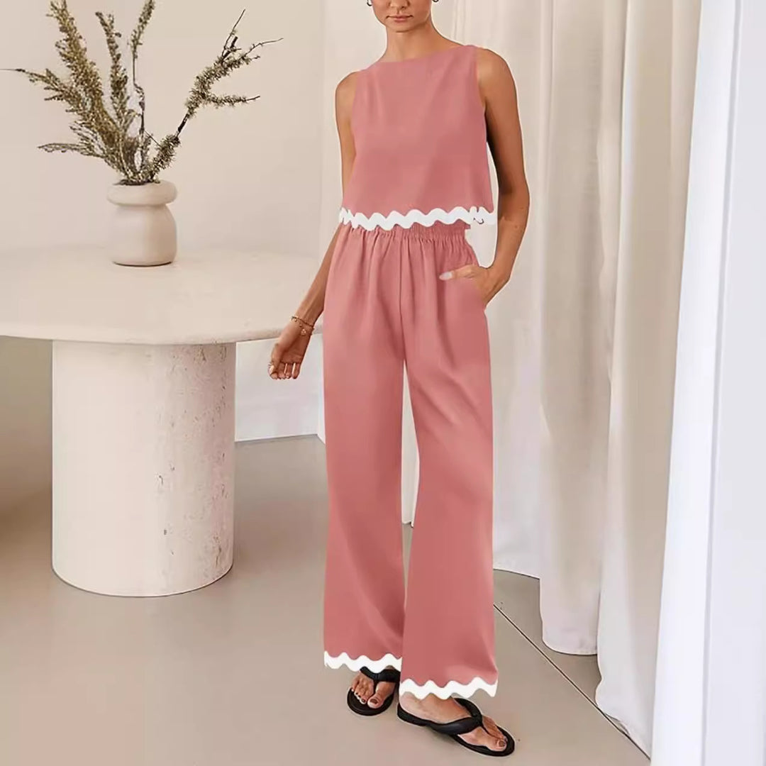 Dame Elegant To-delt Ensemble med flydende snit og dekorativt kant Stilla