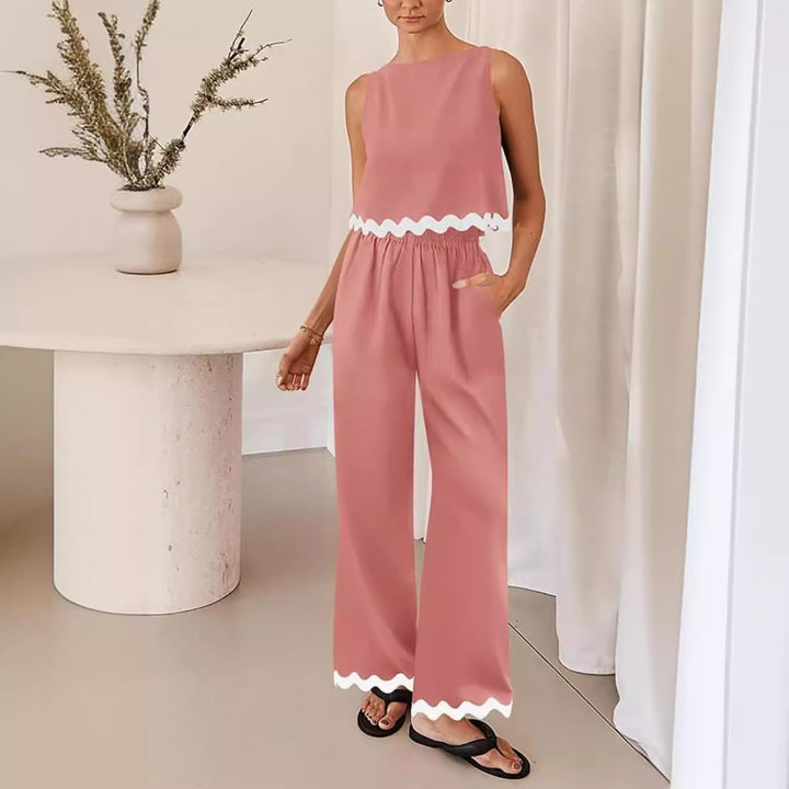 Dame Elegant To-delt Ensemble med flydende snit og dekorativt kant Stilla
