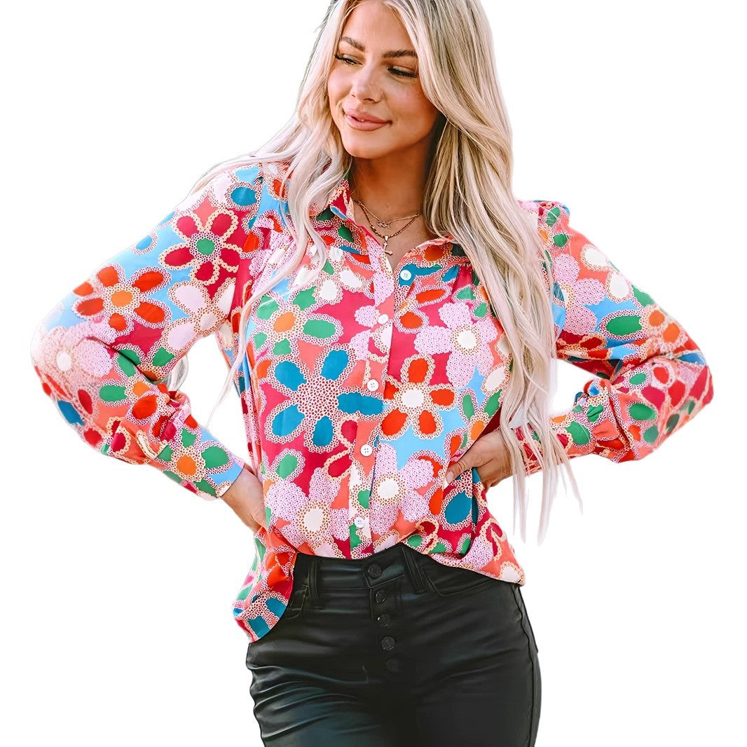 Dame blomsterprint bluse Stilla
