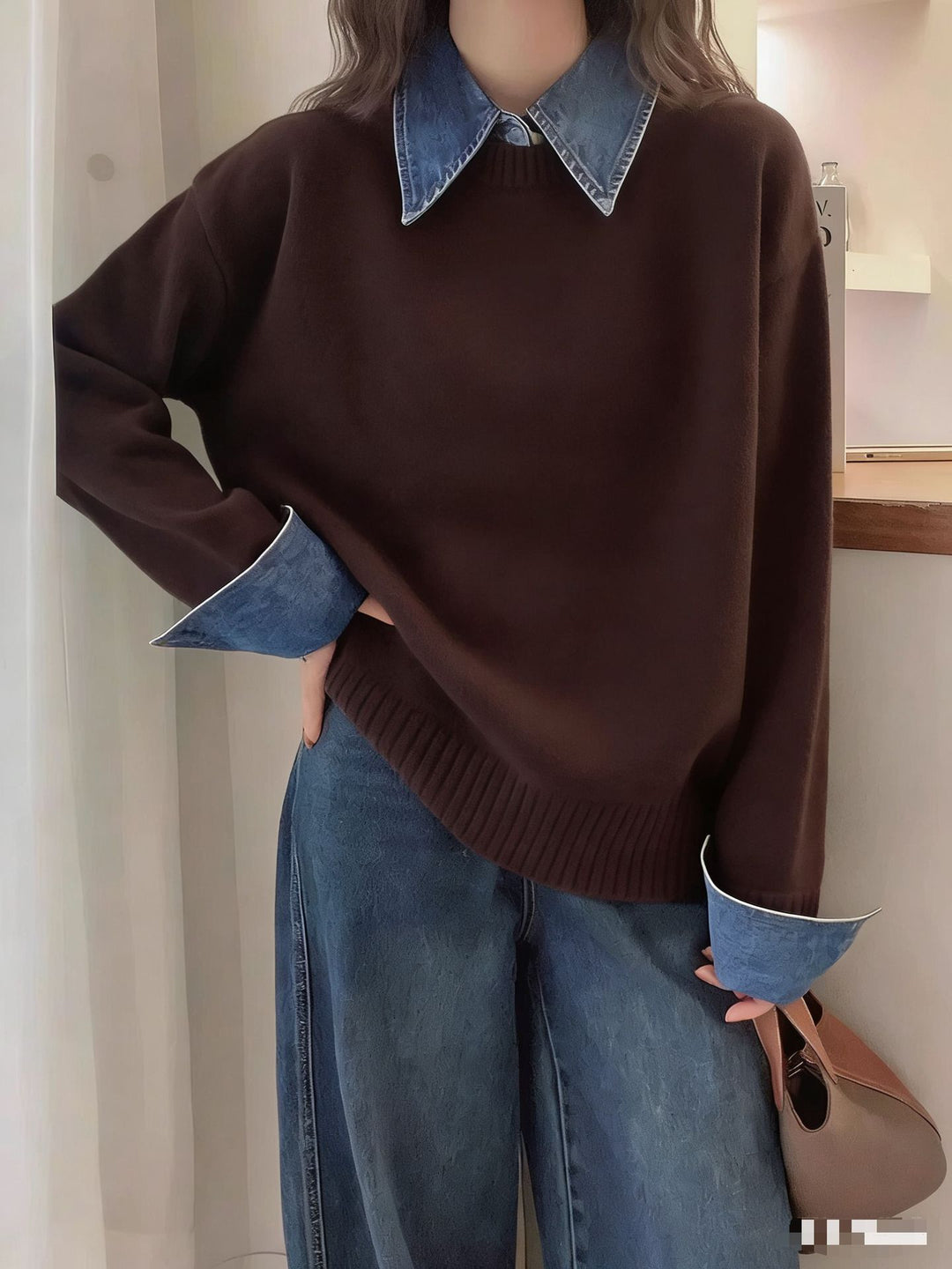 Kvinders hyggelige sweater med sporty krave Stilla