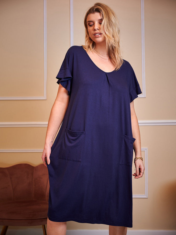 Stilla | Behagelig Plus Size Bomulds Løs Rund Hals Sovekjole