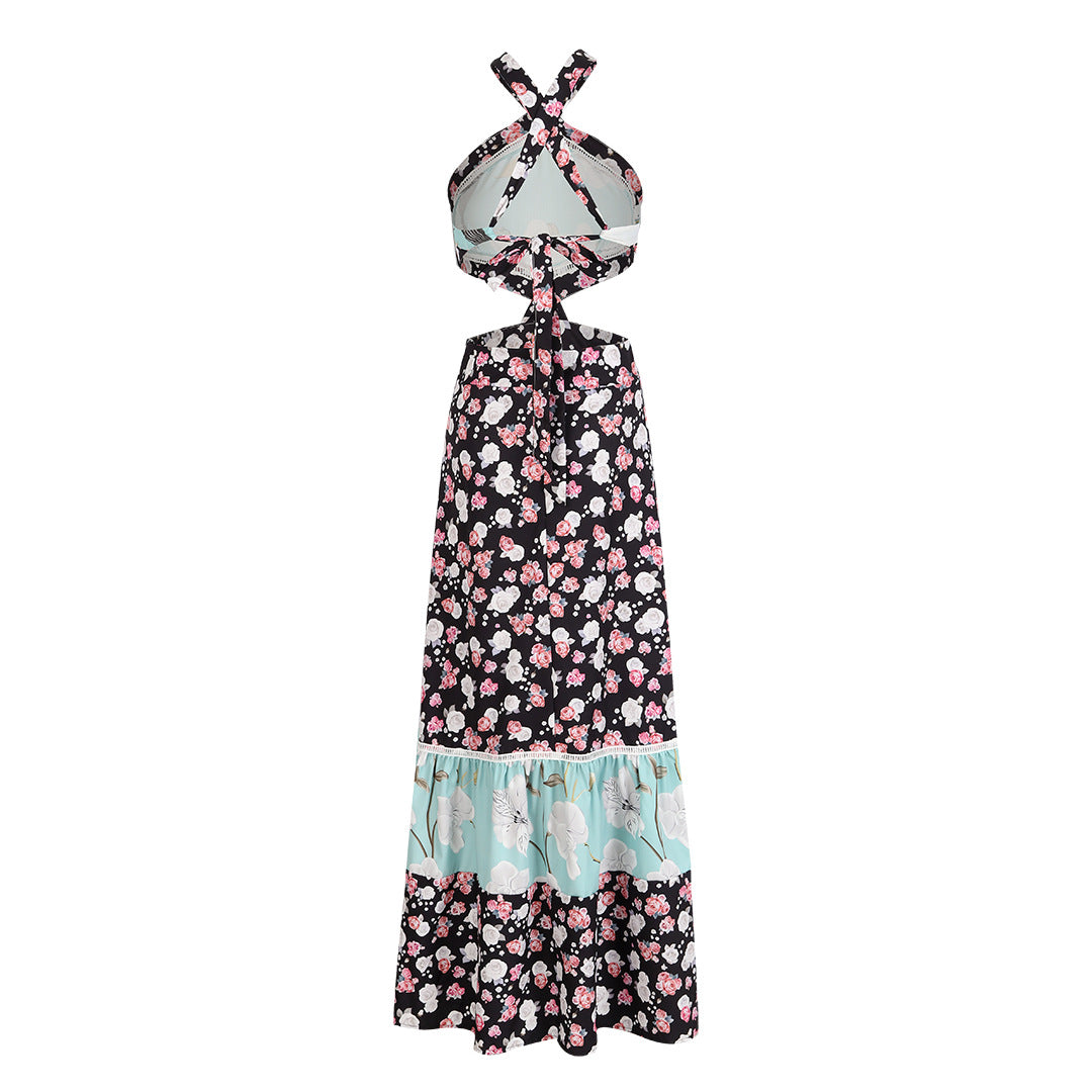 Dame to-delt outfit med blomstret top og bred maxi-nederdel Stilla
