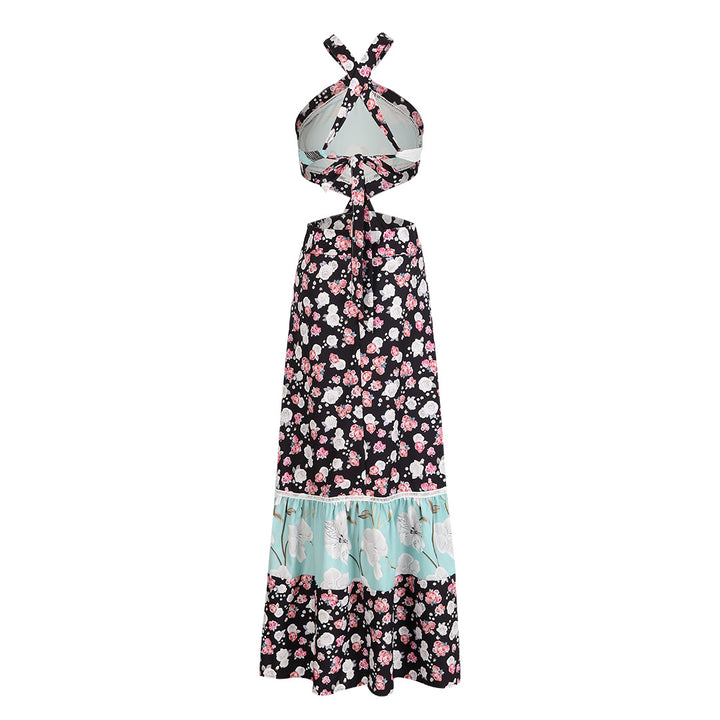 Dame to-delt outfit med blomstret top og bred maxi-nederdel Stilla