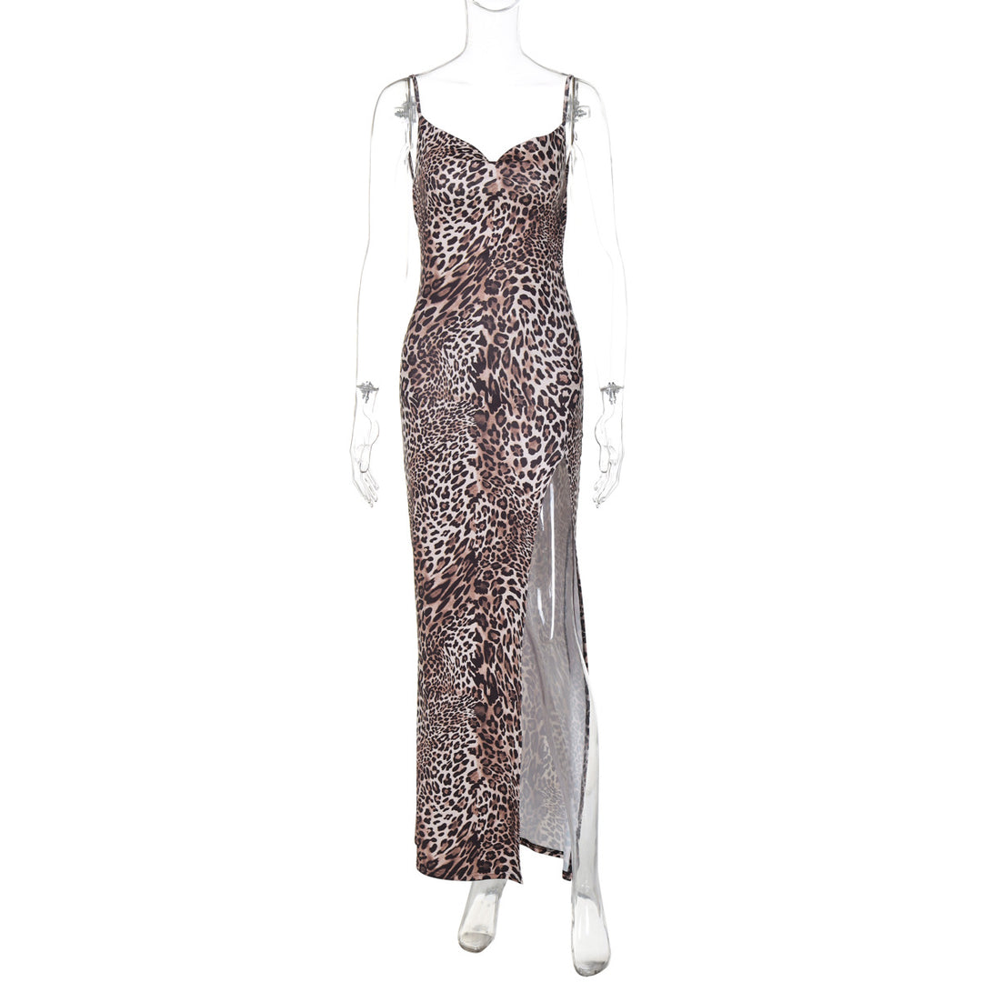 Dame Elegant Maxikjole med Leo-print og Spaghetti-stropper Stilla