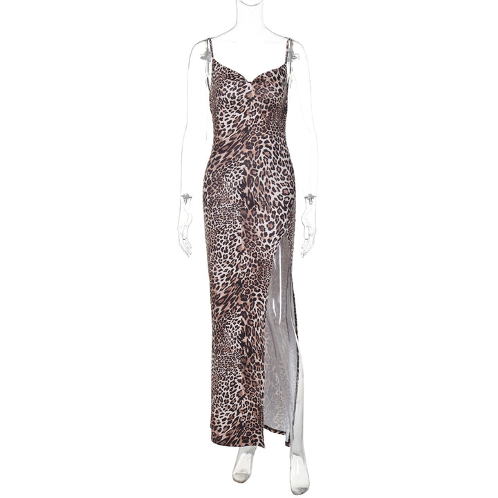 Dame Elegant Maxikjole med Leo-print og Spaghetti-stropper Stilla