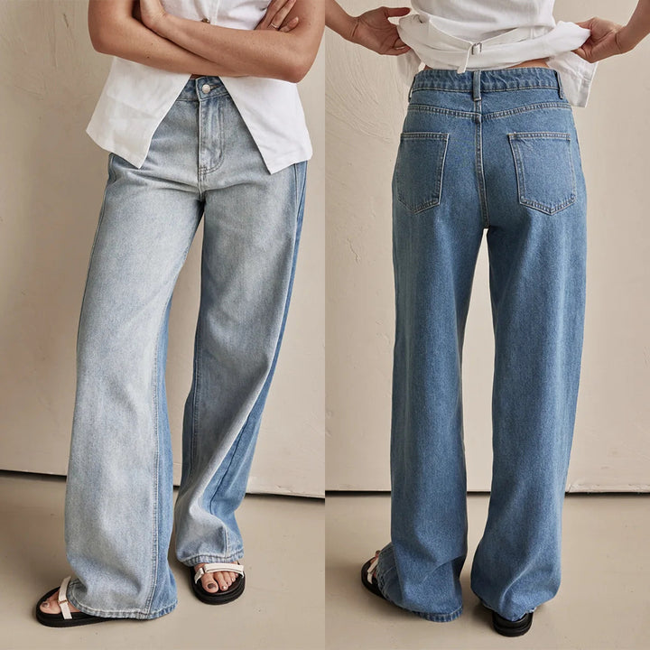 Dame brede jeans i afslappet stil med høj talje og praktiske lommer Stilla
