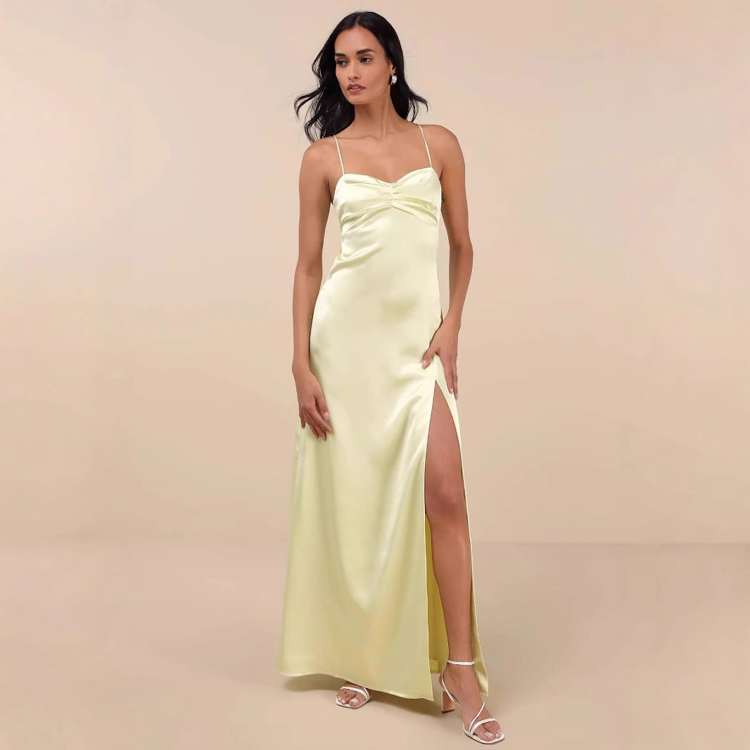 Dame Elegant Maxikjole med asymmetrisk kant og modisk split Stilla