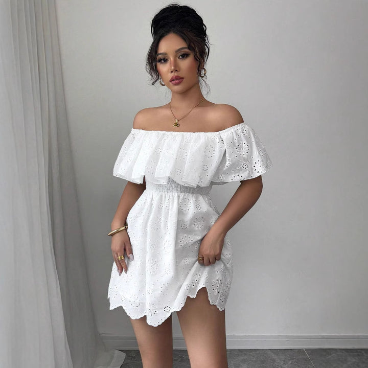 Dame Off-Shoulder Floral Broderet Mini-Kjole Stilla