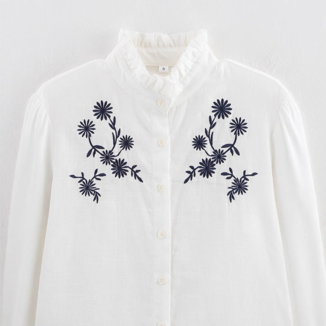 Femme broderet langærmet bluse Stilla