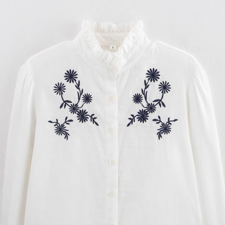 Femme broderet langærmet bluse Stilla