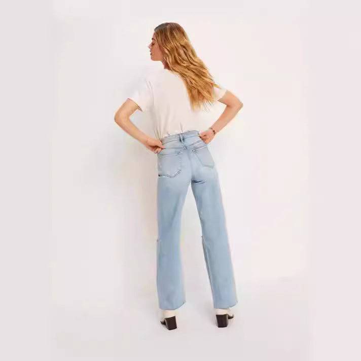 Dame Løs pasform jeans med modige ripped-detaljer og frynset kant Stilla