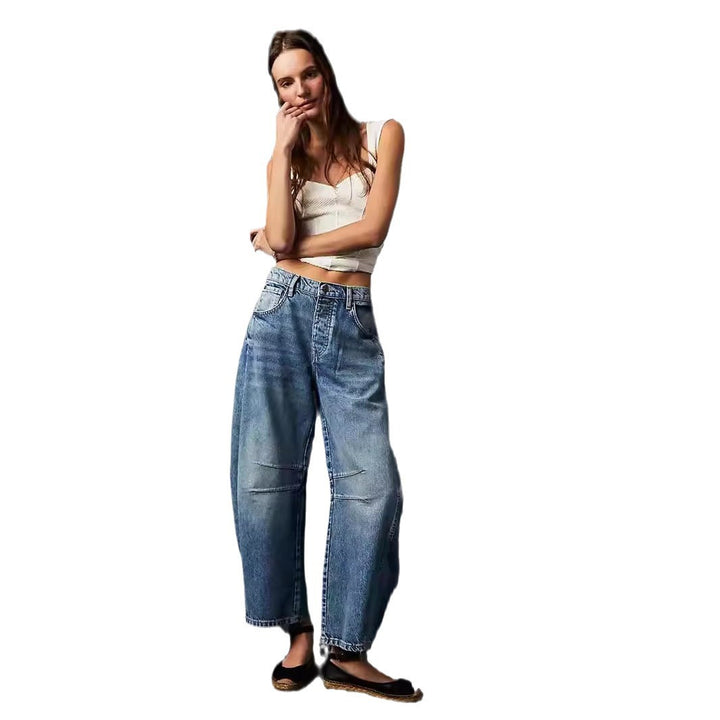 Dame Bredde Denim-Bukser med høj talje og afslappede detaljer Skovae