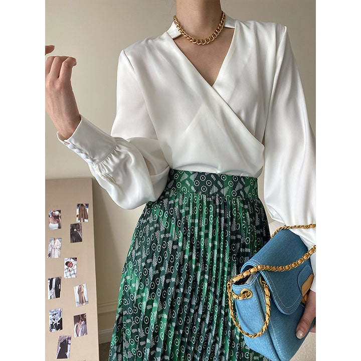 Dame elegant indpakningstop med detaljeret V-hals Stilla