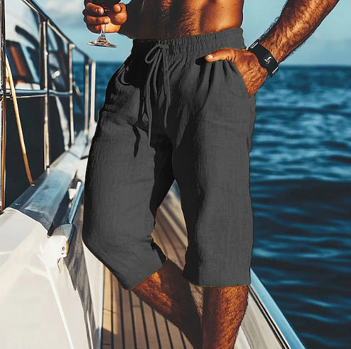 Herrer casual sejlshorts i let linned materiale med elastisk talje og praktisk snor Stilla
