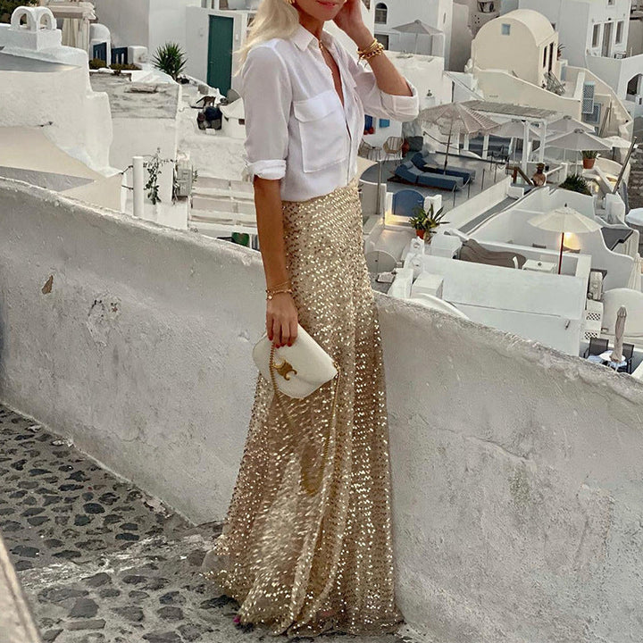 Stilla | Glamorous Paillet Lang Halv Nederdel