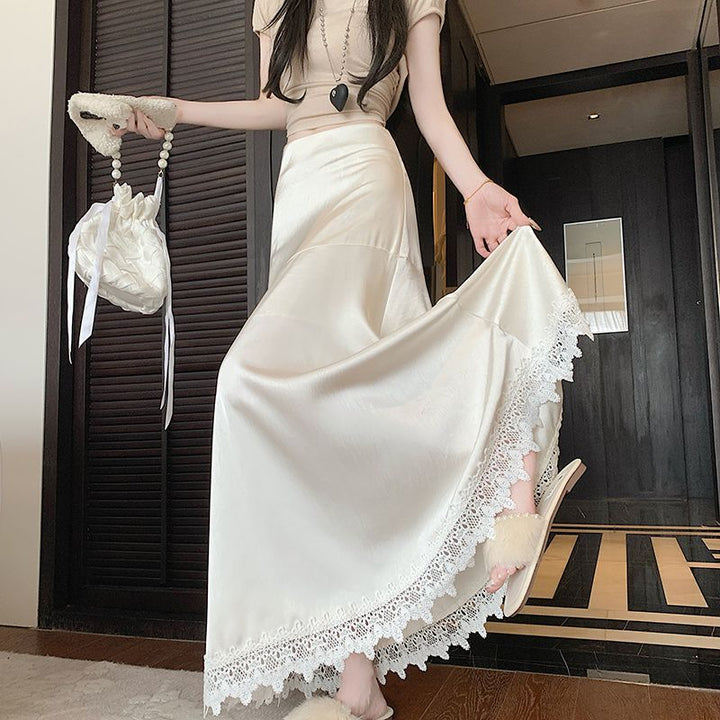 Femme Boho-stil maxi-nederdel med spidskant Stilla