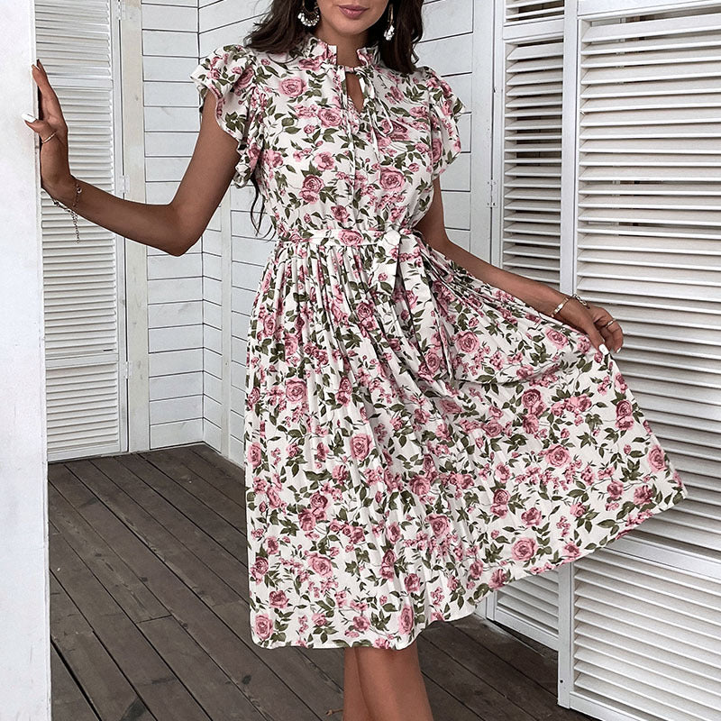 Dame Elegant Floral Vikkjole med justerbar talje Stilla