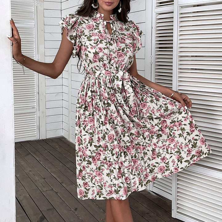 Dame Elegant Floral Vikkjole med justerbar talje Stilla