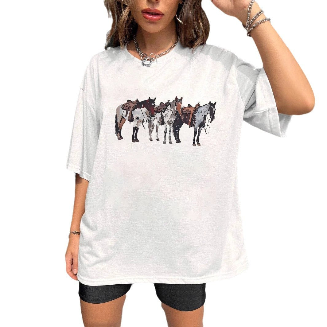 Dame T-shirt med kunstnerisk dødningehovedmotiv og afslappet snit Skovae