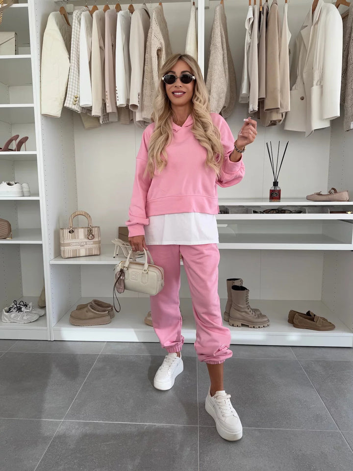 Dame afslappet hoodie og joggers sæt med praktiske lommer og elastisk taljeband