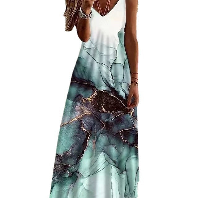 Dame Elegant Maxikjole med trendy Marmor-design Stilla