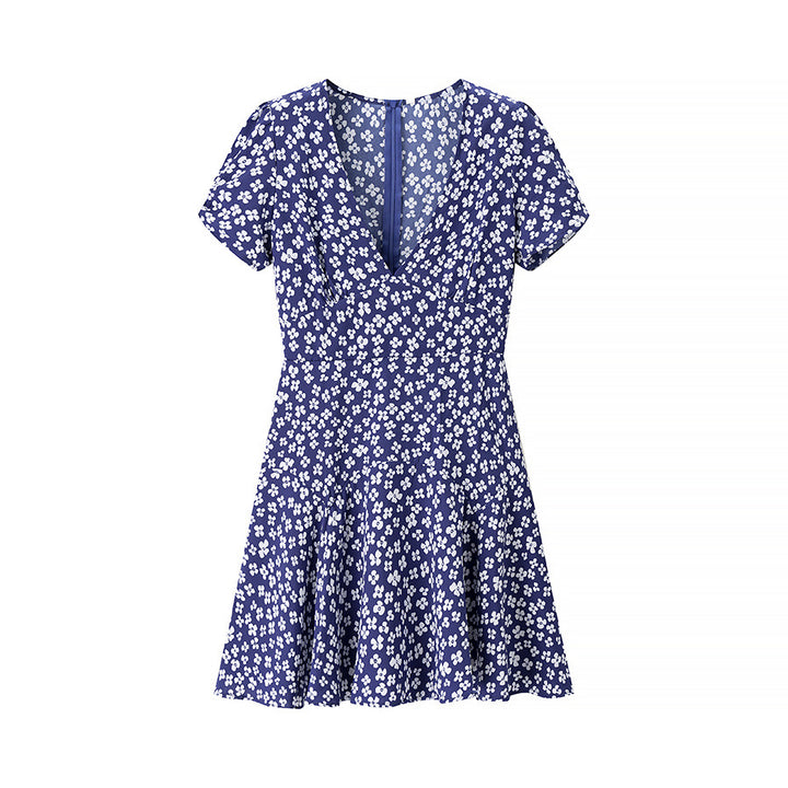 Dame Floral Print A-linje Mini Kjole med korte ærmer Stilla