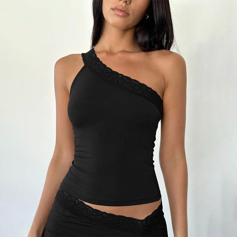 Dame asymmetrisk tanktop med spidsbesætning Stilla