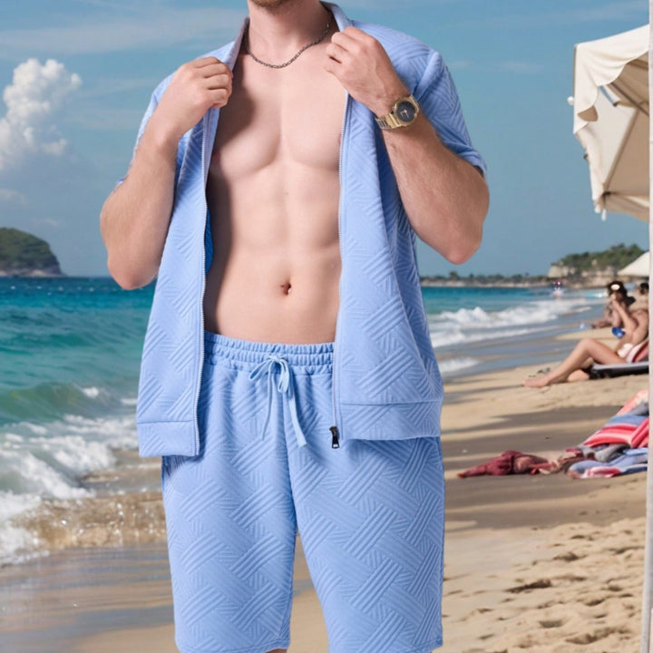 Herre kortærmet strandskjorte og shorts sæt med let komfort og stilfuldt design Stilla