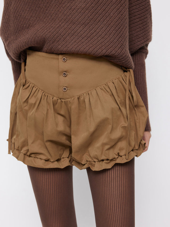 Dame mode volangshorts med højt talje og justerbare snore Skovae
