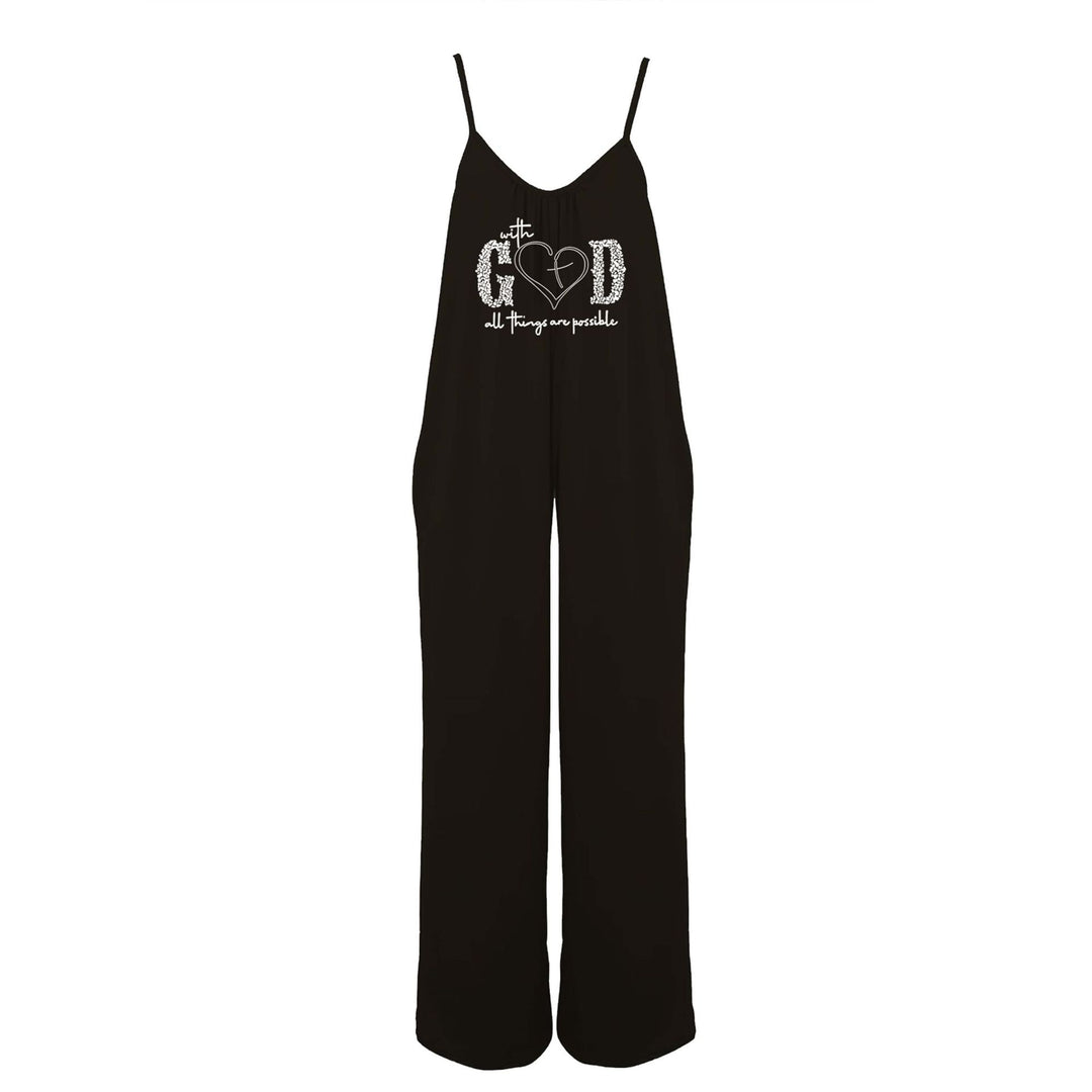 Dame jumpsuit med justerbare stropper og motiverende tryk Stilla