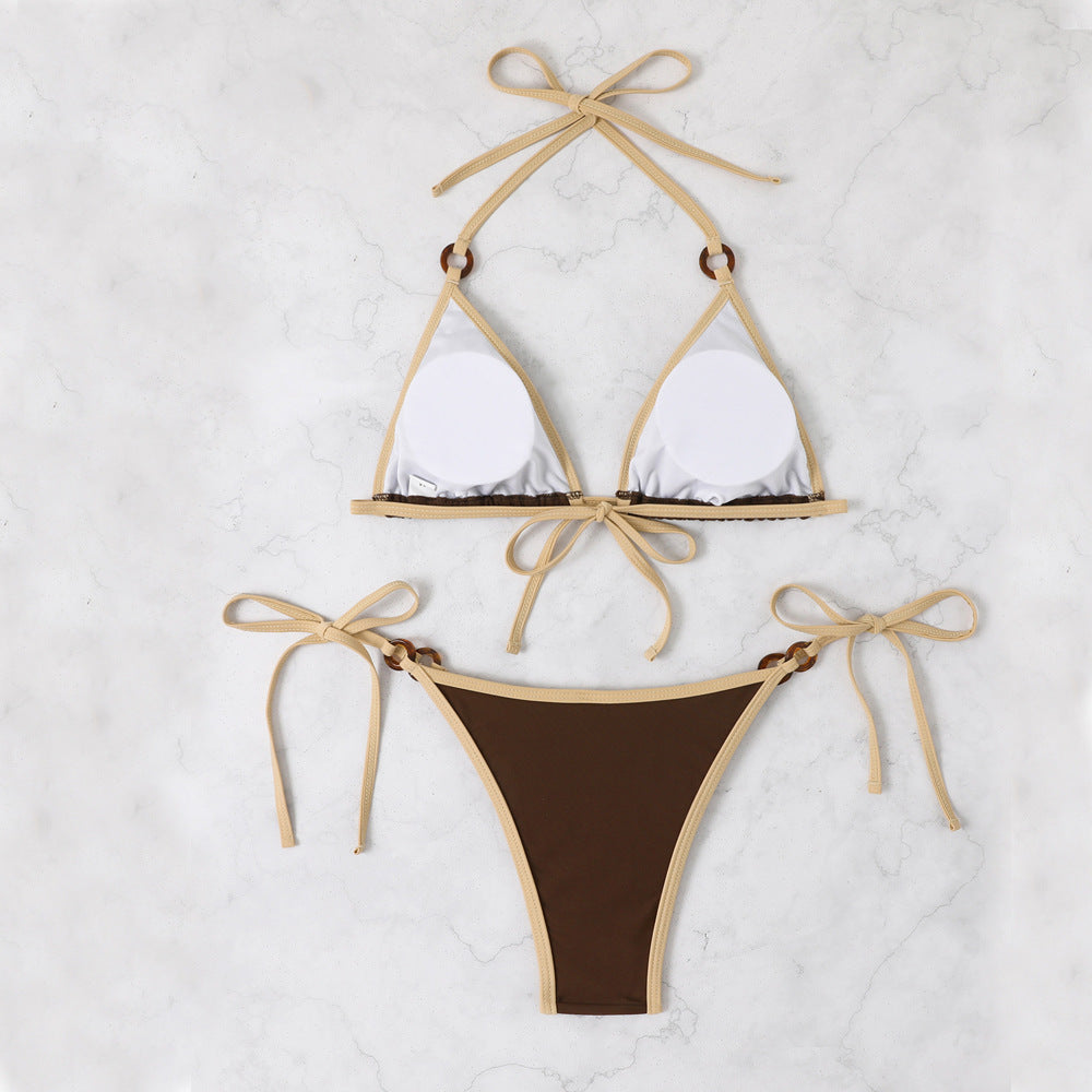 Dame Triangle-Bikini-Sæt med justerbare bindebånd og elegante accenter Stilla