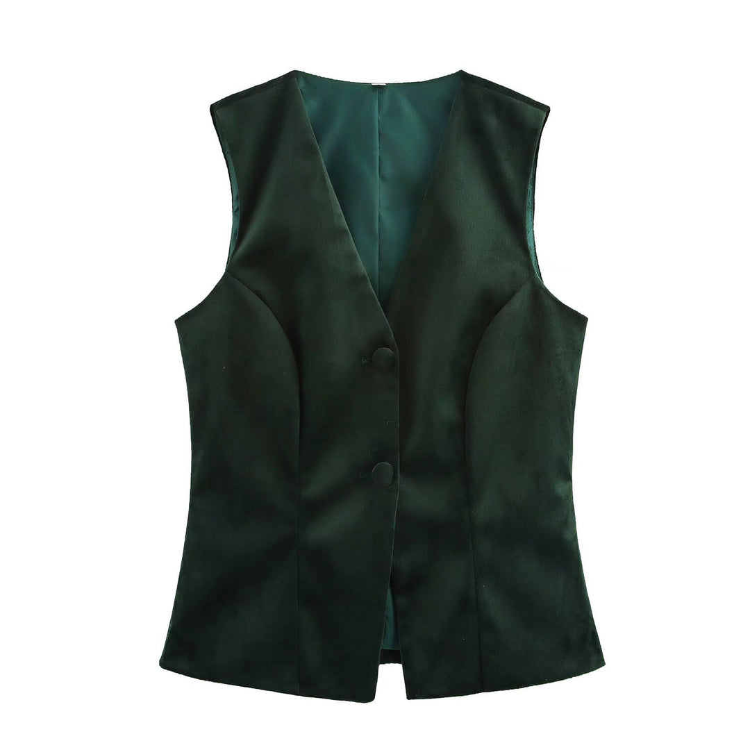 Dame Elegant Satin-vest med figursyet snit og knapdetaljer Stilla