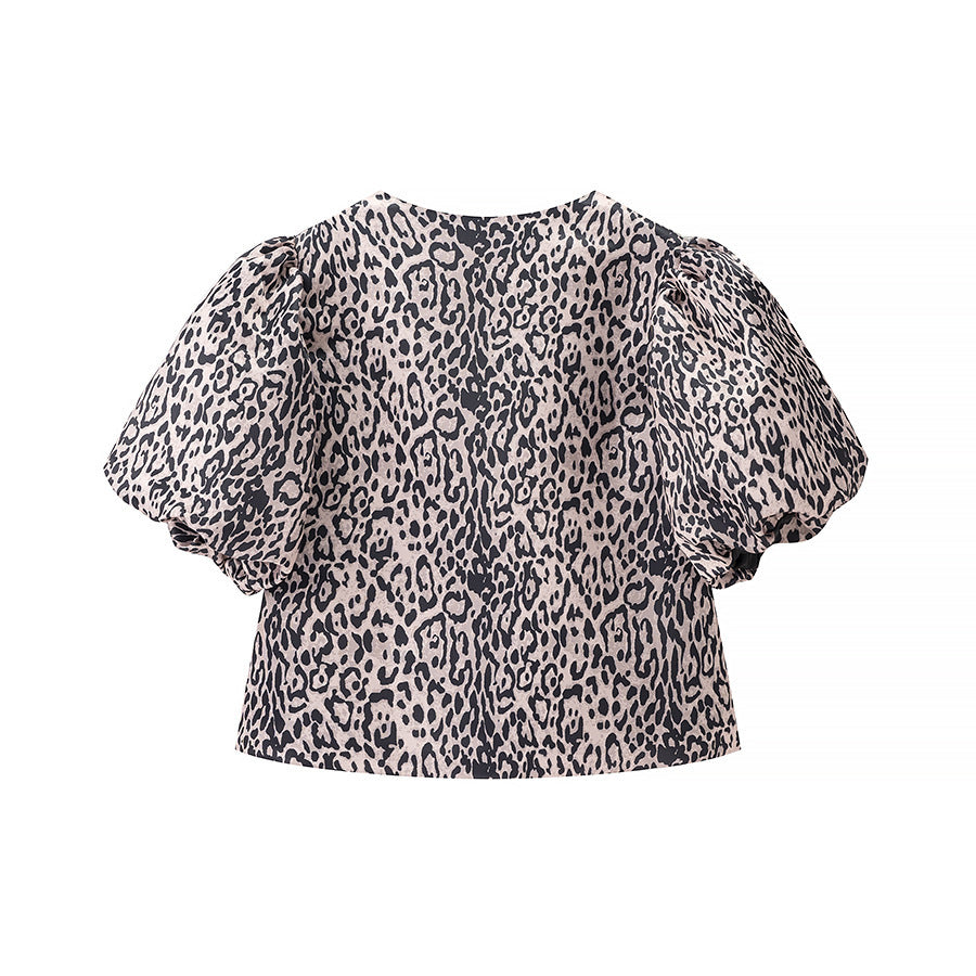 Dame elegant kortærmet bluse med puffærmer Stilla
