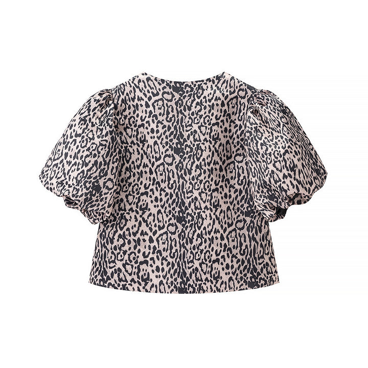 Dame elegant kortærmet bluse med puffærmer Stilla