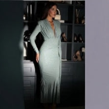 Damer Elegant Maxi Kjole med Dyb V-Hals og Figur-Nær Silhuet Skovae