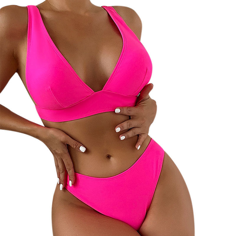 Dame Bikini-sæt med dyb V-udskæring og høj benudskæring Skovae