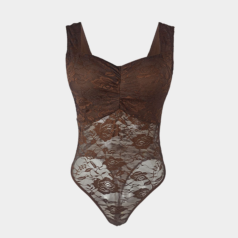Dame spids-bodysuit med floral design og konturerende snit Stilla