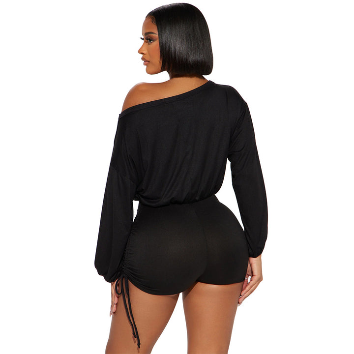 Dame Off-Shoulder Kort Overall med raffinerede rynkeelementer Stilla