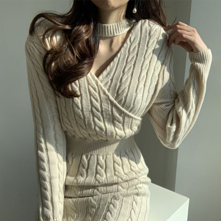 Femme Kabelstrik Midi Kjole med Side slids Stilla