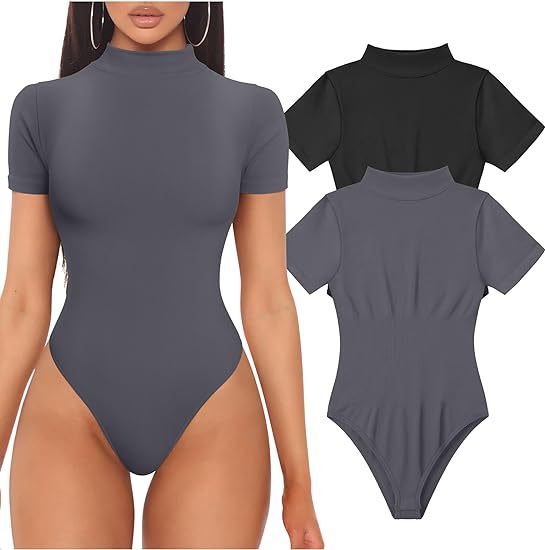 Dame kortærmet bodysuit med høj hals og tætsiddende snit Stilla