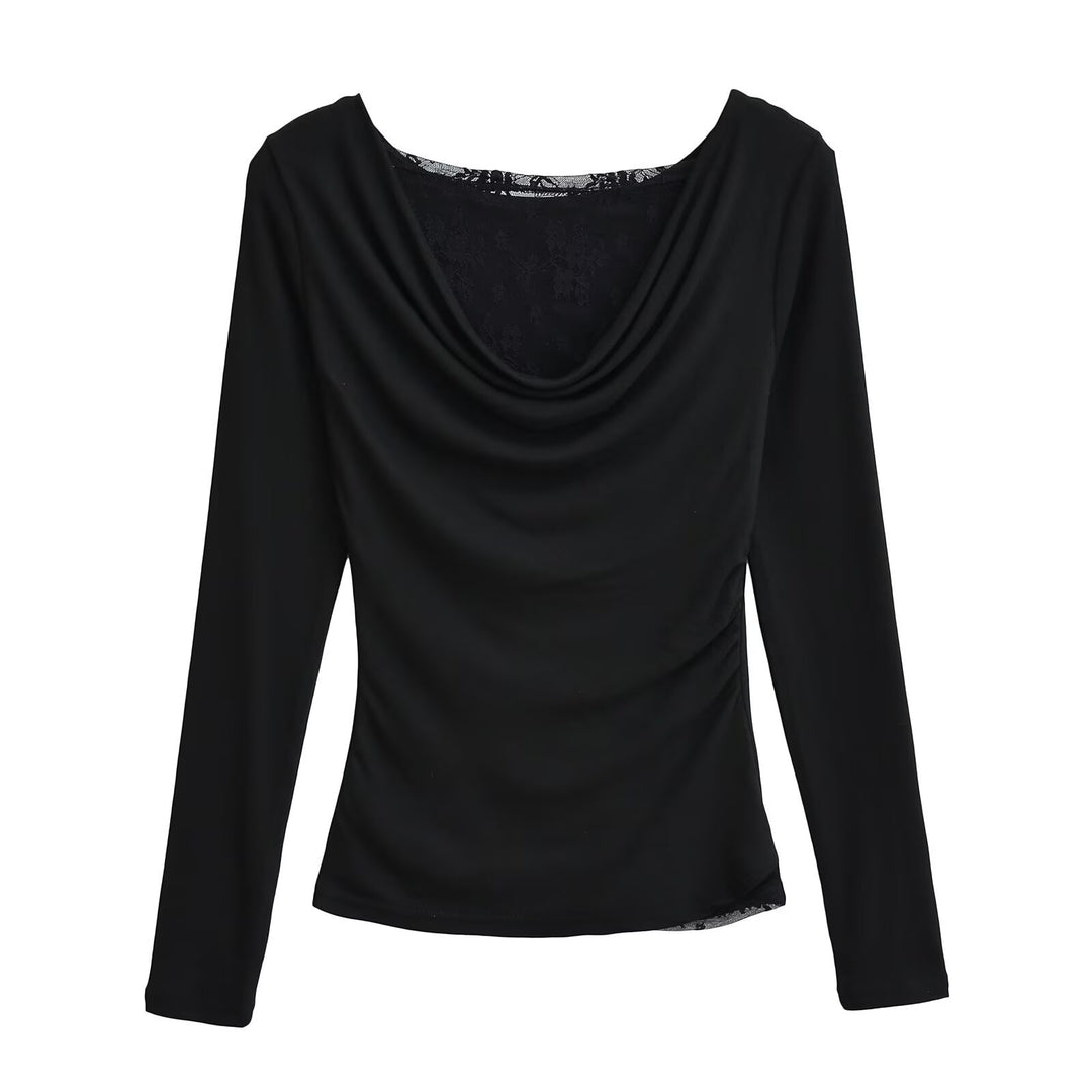 Dame elegant longsleeve top med glat draperingseffekt Stilla