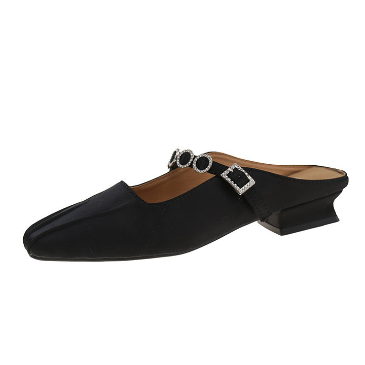 Dame Elegant Åben Tå Slide Mules med Dekorativ Spænde- og Rhinsten Detalje Stilla